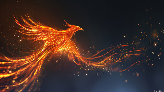 A majestic firebird soars through the night, embodying myth and fantasy in a blaze of glory AI Generative.