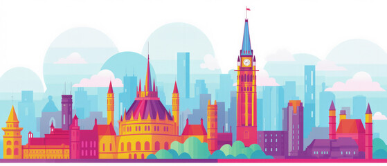 Obraz premium Canada Famous Landmarks Skyline Silhouette Style, Colorful, Cityscape, Travel and Tourist Attraction