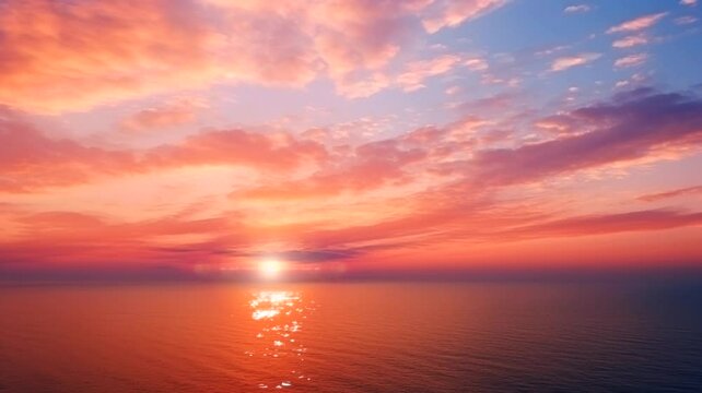 Orange cloudy sunset sea scene, 4k animated virtual repeating seamless	
