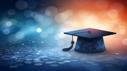Graduation Cap on Abstract Bokeh Background Symbolizing Future Success and Education Achievement
