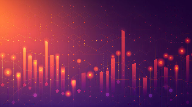 Abstract Financial Growth Concept with Glowing Data Bars and Network Connections