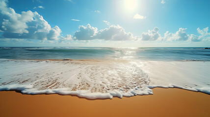 Gentle waves on a sunny beach evoke a serene day, AI Generative.