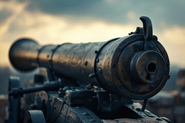 Fototapeta premium Close Up of Cannon on Building