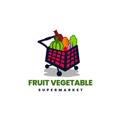 Fruit Market Vegetables Shopping Cart Vector Creative Modern Logo Design Template