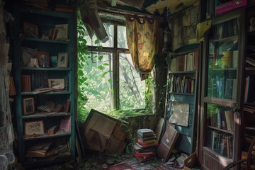 Obraz na płótnie Canvas Room Filled With Books Next to a Window