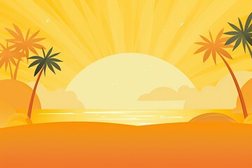 Fototapeta na wymiar AI generated illustration of a scenic beach with palm trees and a stunning sunrise