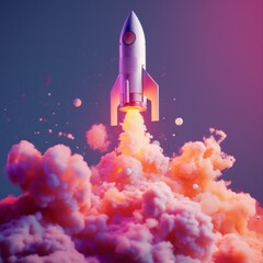 A stylized rocket launching in an abstract environment