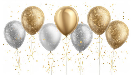Festive glitter balloons, the essence of celebration captured in sparkling gold and silver, AI Generative.