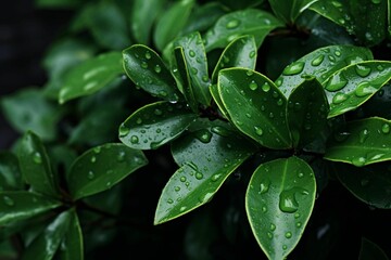 AI generated illustration of a lush green bush with wet leaves