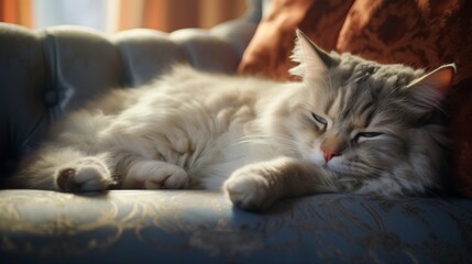 Serene cat reclining on a plush cushion.