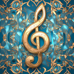 gold music clef note as background on a seamless tile, ai generated