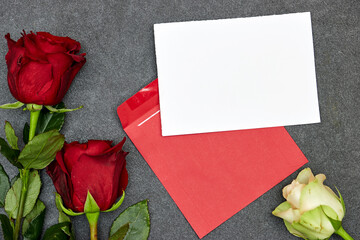 Beautiful roses flowers with a blank card for valentine