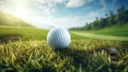 Obraz premium AI generated illustration of a white golf ball resting on a lush green golf course