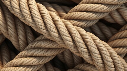 Closeup of a large bundle of rope, AI-generated.