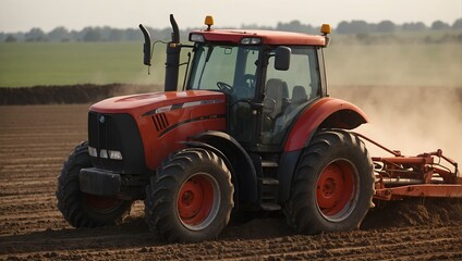 Fototapeta premium the tractor is working in the field