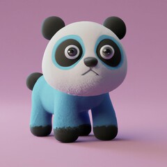 AI generated illustration of a 3D cute plush panda bear toy on a pink background