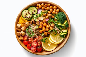 AI generated illustration of a wooden bowl filled with healthy vegetables