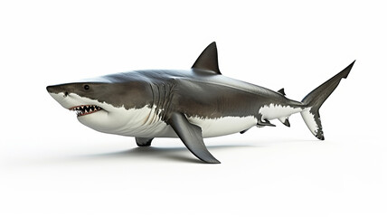 A lifelike 3D model of a shark isolated on a white background, full of detail AI Generative.