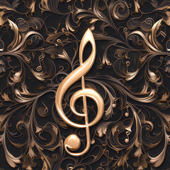 gold music clef note as background on a seamless tile, ai generated