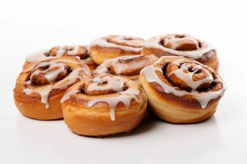 AI generated illustration of traditional cinnamon rolls topped with a layer of sweet icing