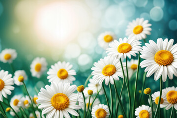 daisies in nature background, greeting card or template for your design.