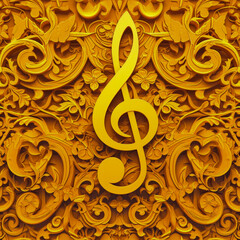 yellow music clef note as background on a seamless tile, ai generated