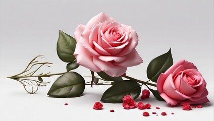 two beautiful pink rose flowers isolated on white background