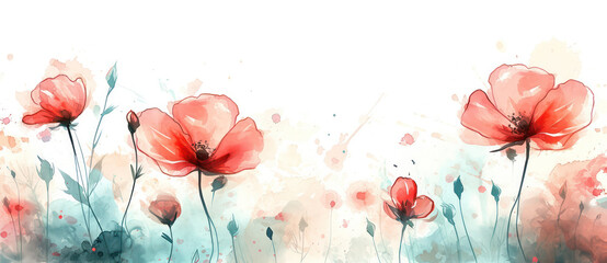 Blooming Poppy: Vibrant Watercolor Floral Illustration on Vintage Paper