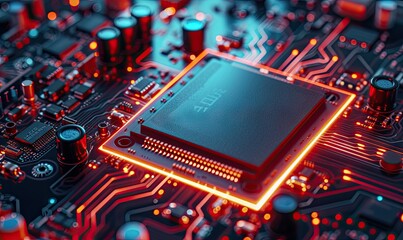  Cpu chip on a computer motherboard. Cpu chip detail