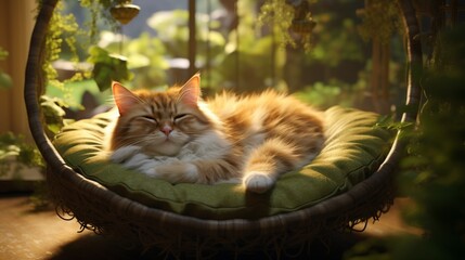 Tranquil cat enjoying a cushioned haven.