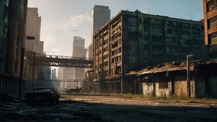 Fototapeta premium ruins of a very heavily polluted industrial factory, industrial series.