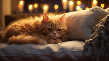 Untroubled cat lounging on a cozy cushion.