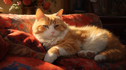 Untroubled cat lounging on a cozy cushion.