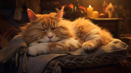 Untroubled cat lounging on a cozy cushion.