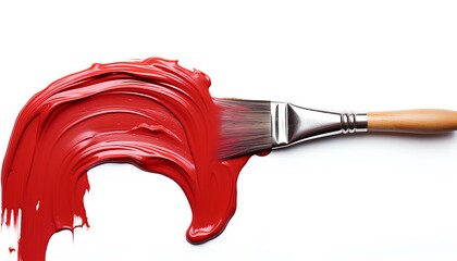 paint brush with red paint leaking. red paint brush. brush with red paint splatter on white background. red paint on a brush