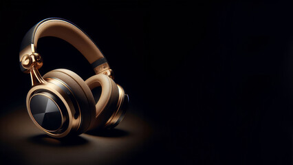 Elegant wireless headphones in gold with a luxurious design, showcased on a black background for a premium look.
