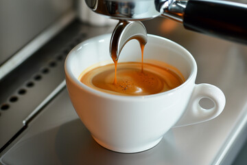 Espresso extraction from a white bottomless portafilter