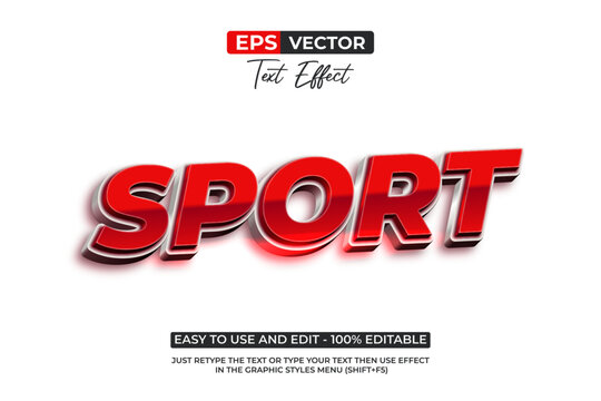 Sport 3D Text Effect Modern Red Shiny Style. Editable Text Effect Vector Template.