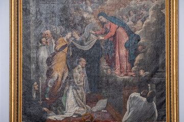 La Virgen entrega la casulla a San Ildefonso, oleo sobre lienzo, siglo XVIII, Cristo de la...