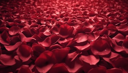 large amount of scarlet red rose petals, black background - obrazy, fototapety, plakaty