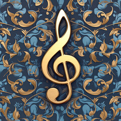 gold music clef note as background on a seamless tile, ai generated