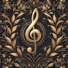 gold music clef note as background on a seamless tile, ai generated