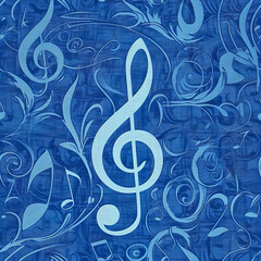 blue music clef note as background on a seamless tile, ai generated