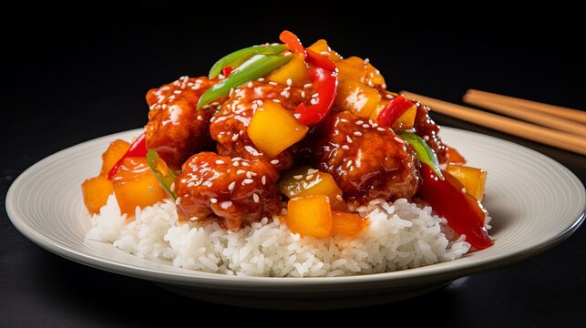 sweet and sour pork on rice