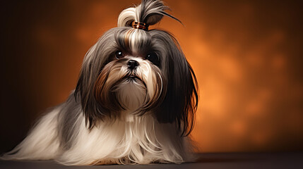 Shih Tzu with a fluffy mane and cute topknot