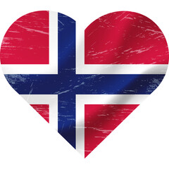 Norway flag in heart shape grunge vintage. Norway flag heart. Vector flag, symbol.