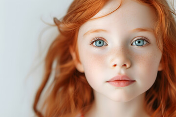 Naklejka premium Closeup portrait of pretty red hair little girl isolated on white background