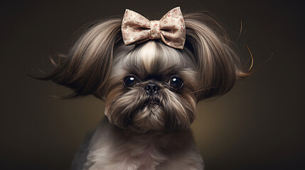 Shih Tzu with a topknot