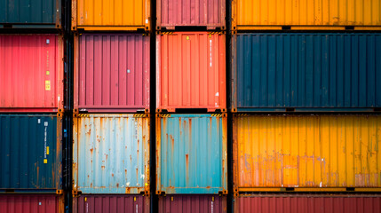 Fototapeta premium Colorful ship cargo containers stacked up in a port.