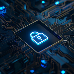 Cybersecurity Lock Icon on Circuit Board